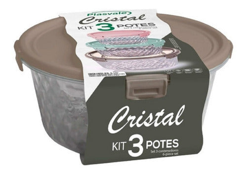 Kit 3 Potes Redondos Com Trava 550ml, 1 Litro E 1,7 Litros