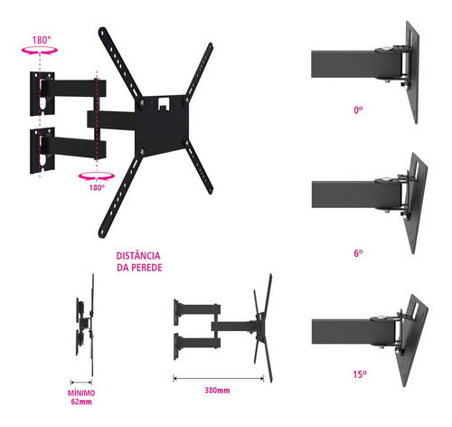 Suporte Multivisão M3 De Parede Para Tv De 14  Até 58  Preto