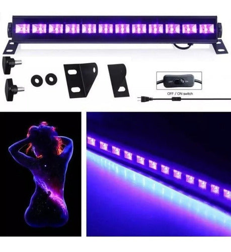 Refletor Ribalta Luz Negra Ultraviolet Barra 12 Led Lk-uv12