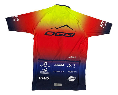 Camisa Proteam Oggi para Ciclismo Respirável Vermelha Azul Amarela