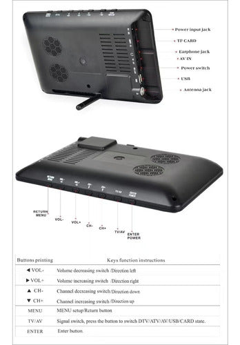 Mini Tv Digital Monitor Portátil 9pol Led Hd Usb Le-777