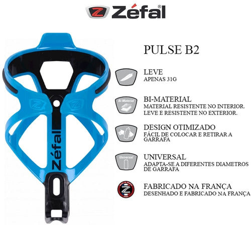 Suporte Caramanhola Zefal Pulse B2 Nylon Azul Ciano 31.g