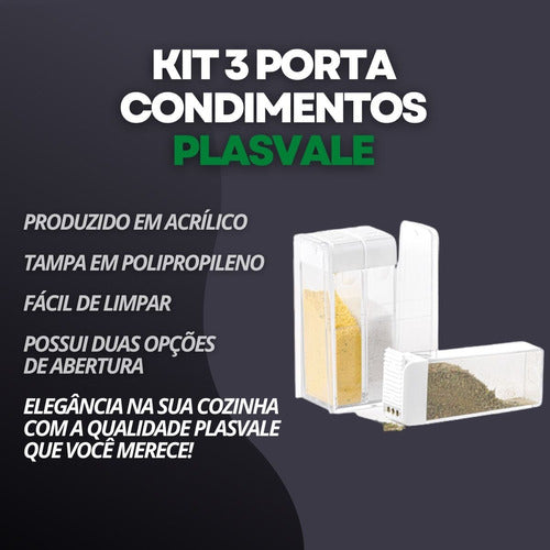 Kit 3 Porta Condimentos E Temperos Organizador Plasvale