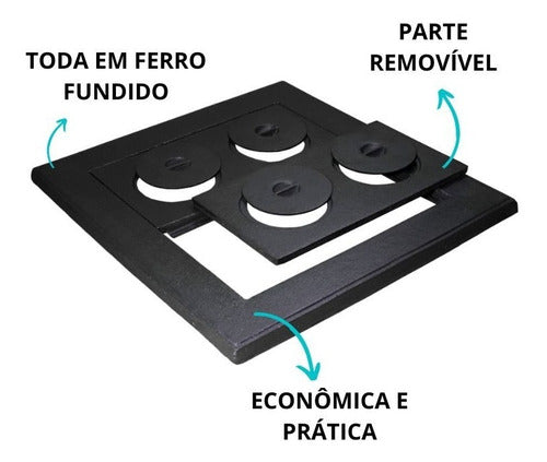 Chapa Econômica Fogão Lenha 4 Furos Ferro Fundido