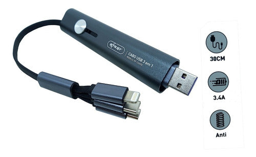 Cabo  Tipo C + Micro Usb V8 + Ios Ip 3 Em 1 Portátil Knup