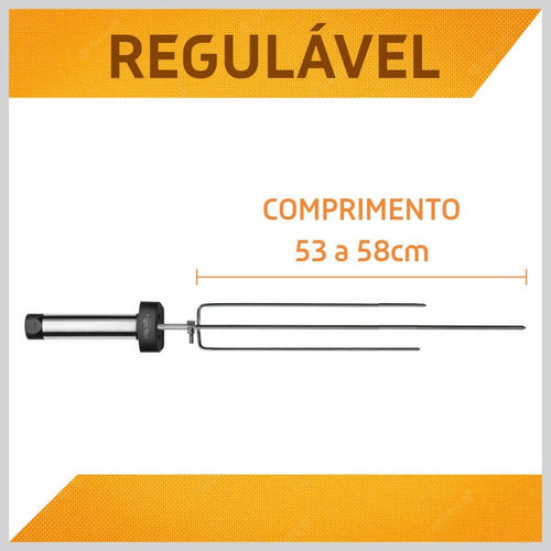 Espeto Giratório Rotary Speto A Pilha Regulável 53cm/58cm