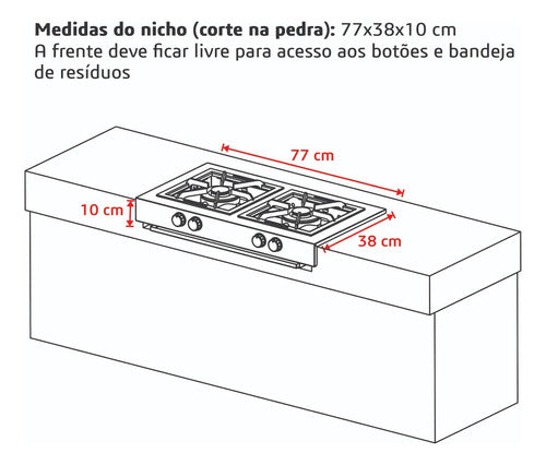 Fogão Gás Industrial Embutir 2 Bocas Aço Inoxidável