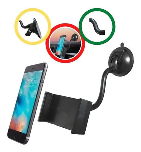 Suporte Celular Universal Haste Flexível Ventosa Carro 360