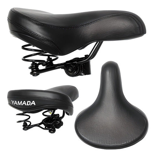 Selim Largo Banco Para Bike Mtb Yamada Preto Com 2 Molas