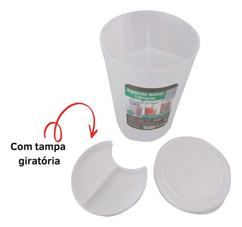 Pote Organizador Multiuso Com 3 Divisórias 500ml Plasvale