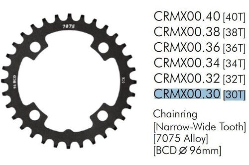 Coroa Sunrace Narrow Wide Single Mx Alumínio Bcd 96Mm 30T