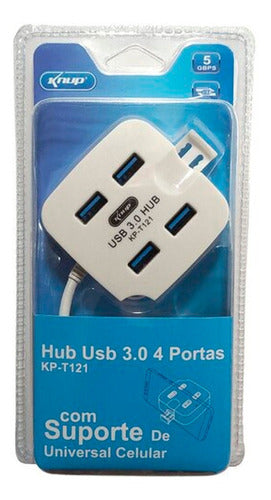 Hub Expansor Usb 4 Portas 3.0 E 2.0 Branco Knup Kp-t121/a