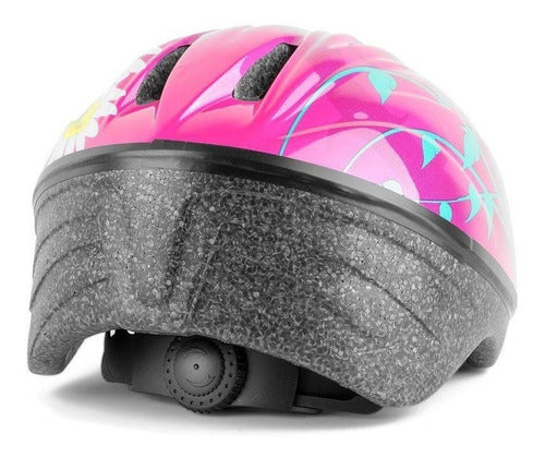 Capacete Ciclismo Infantil Kz-008 Rosa Com Flores