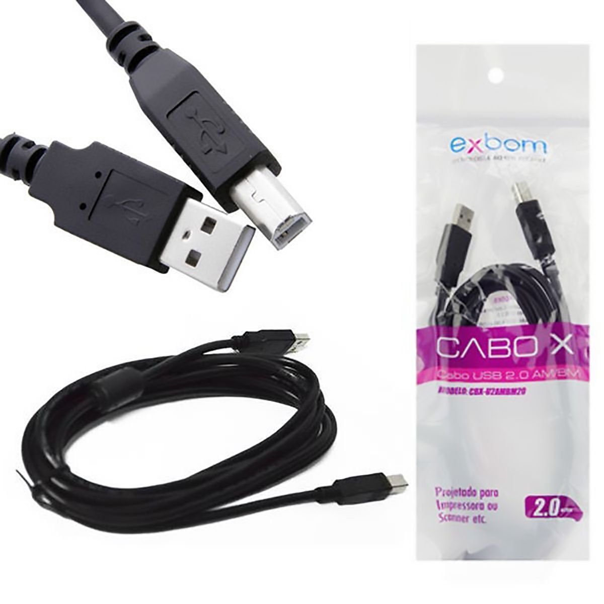 Cabo Usb Para Impressora Am/Bm 2 Metros Com Filtro Od4.8 2.0