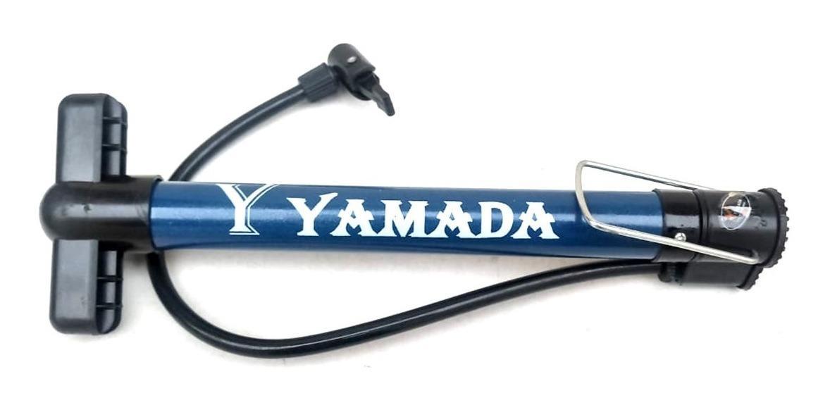 Bomba De Ar Bicicleta Alumínio Azul Yamada 30Cm Com Conexão
