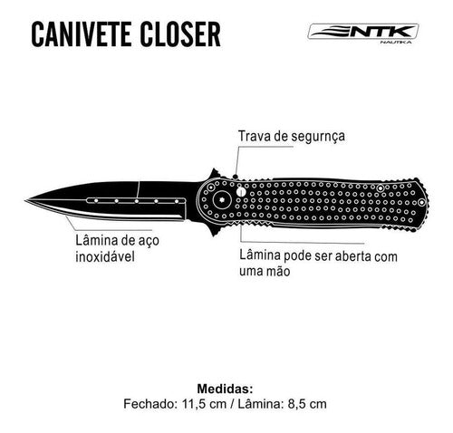 Canivete Nautika Closer 20cm 124g Lâmina Preta Com Bainha