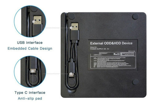 Gravador Externo De Cd E Dvd Tipo-c Usb 3.0 Externo Kp-le303