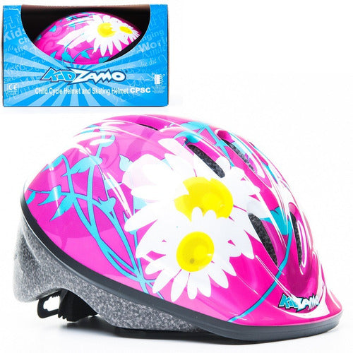 Capacete Ciclismo Infantil Kz-008 Rosa Com Flores