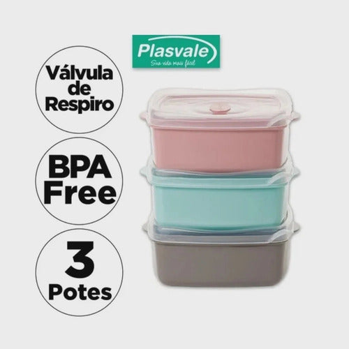 Kit 3 Potes Wave 600ml P/ Micro-ondas Freezer Bpa Free 15cm