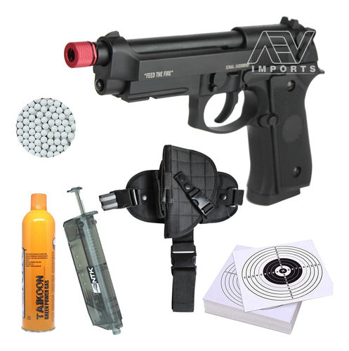 Kit Pistola Airsoft M92 Savage Gas+bolinha+loade+alvo+coldre