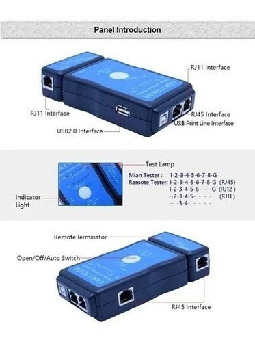 Testador De Cabo Ti Rede Rj45/11/12 E Cabo Impressora Usb