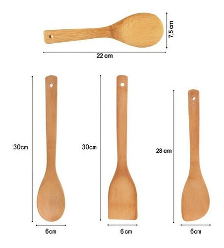 Jogo De Porta Talheres + Colher De Bambu (pau) 5 Pc Cozinha