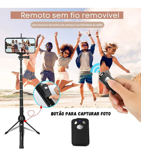 Bastão Pau Selfie Tripe Controle Bluetooth Retrátil Celular