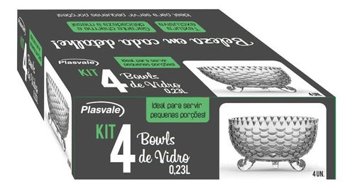 Kit 4 Bowls Diamante 230ml Vidro Plasvale