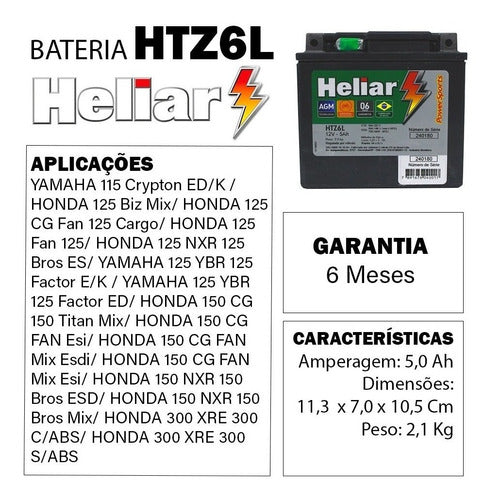 Bateria Original Honda Titan Mix 150 Fan 125 Heliar Htz6l