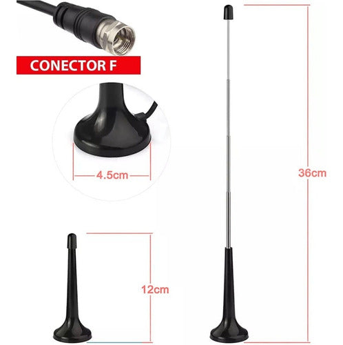 Antena Tv Digital Interna Hd Tomate Cabo 3m Base Imã Mt-3015