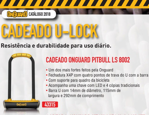 Cadeado Trava Ulock Onguard Pitbull Ls 8002 Chave Bike Moto