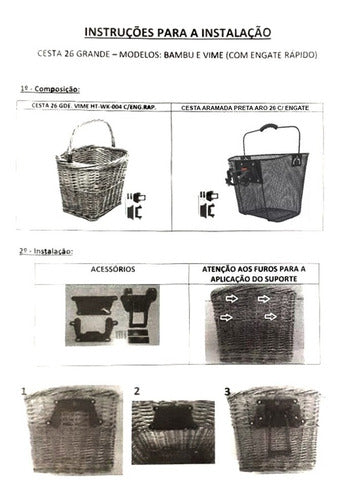 Cesta Cestinha P/ Bicicleta Aramada Preta Aro 26 C/engate