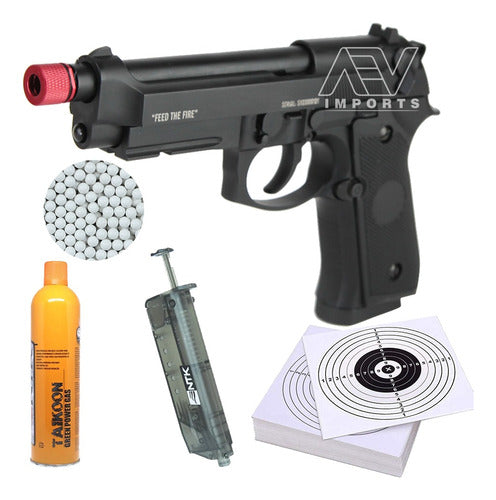 Kit Pistola Airsoft M92 Savage Gas + Bolinha + Loader +alvo