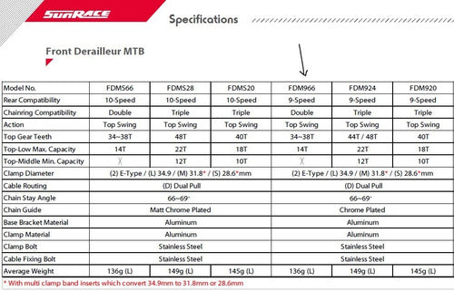 Câmbio Dianteiro Sunrace M966 Bike 2X9V 18 Velocidades