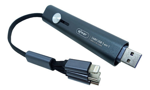 Cabo  Tipo C + Micro Usb V8 + Ios Ip 3 Em 1 Portátil Knup