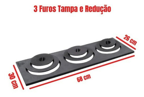 Chapa Redução Fogão Lenha 3 Furos C/ Tampa 29x68x26cm