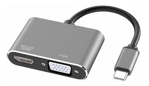 Adaptador 2 Em 1 Tipo C Para Hdmi Vga Mecabook  Ou Celular