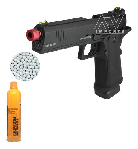 Kit Pistola Airsoft Black Evil Hicapa 5.1 Gas + Bolinha