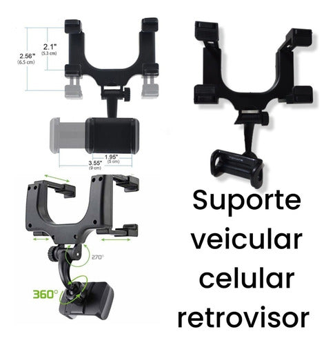 Suporte Veicular Celular  Retrovisor Rotação 360 Graus