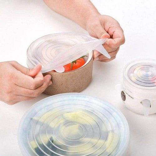 6 Tampas Silicone Reutilizável Flexível Lavável Transparente