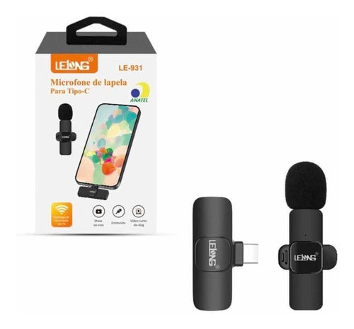 Microfone De Lapela Sem Fio Usb-c Para Android Lelong Le-931