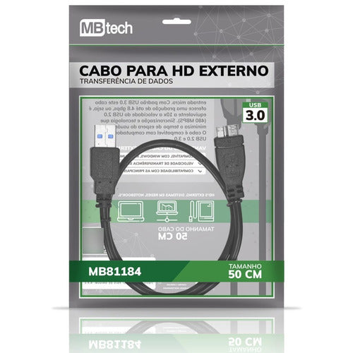 Cabo Para Hd Externo 3.0 50cm Mbtech Mb81184