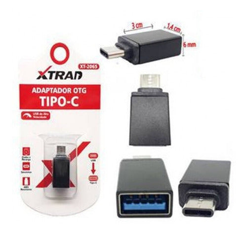 Adaptador Otg Tipo C Macho Usb 2.0 Fêmea Xtrad