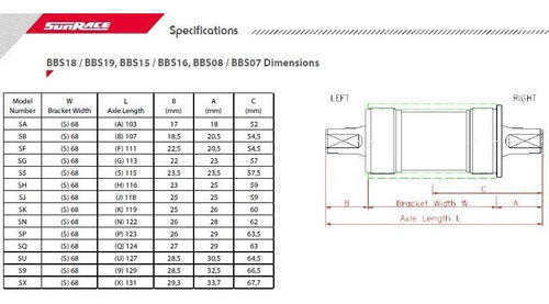 Movimento Central Sunrace Rolamento Bike Bbs15 68X119Mm