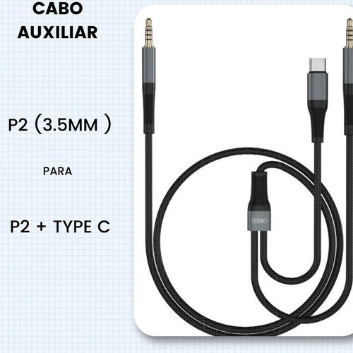 Cabo De Áudio 2 Em 1 P2 Para Tipo C E P2 1,5 Metro Xo-nb178b