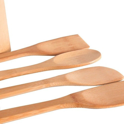 Jogo De Porta Talheres + Colher De Bambu (pau) 5 Pc Cozinha