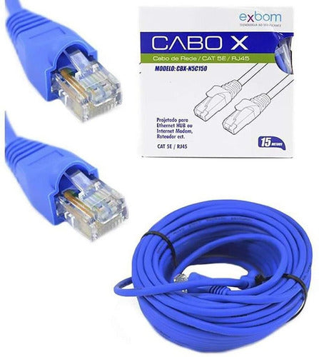 Cabo De Rede Azul Cat5e 15m Crimpado Rj45 Testado Exbom