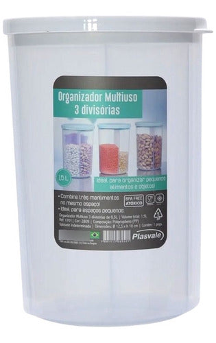 Pote Organizador Multiuso Com 3 Divisórias 500ml Plasvale