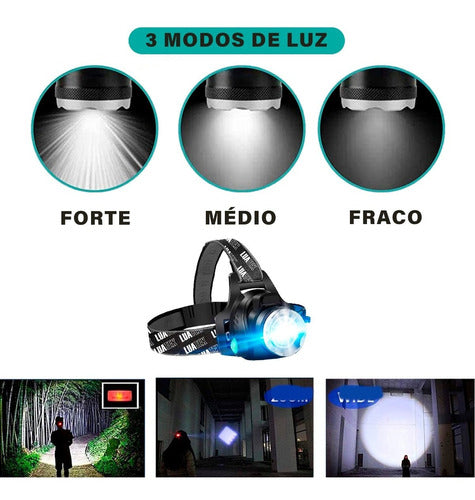 Lanterna De Cabeça Led Usb Recarregável Caça Pesca Lk-020