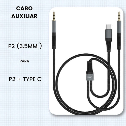 Cabo Adaptador De Audio P2 Para Type-c E P2 Nylon Reforçado